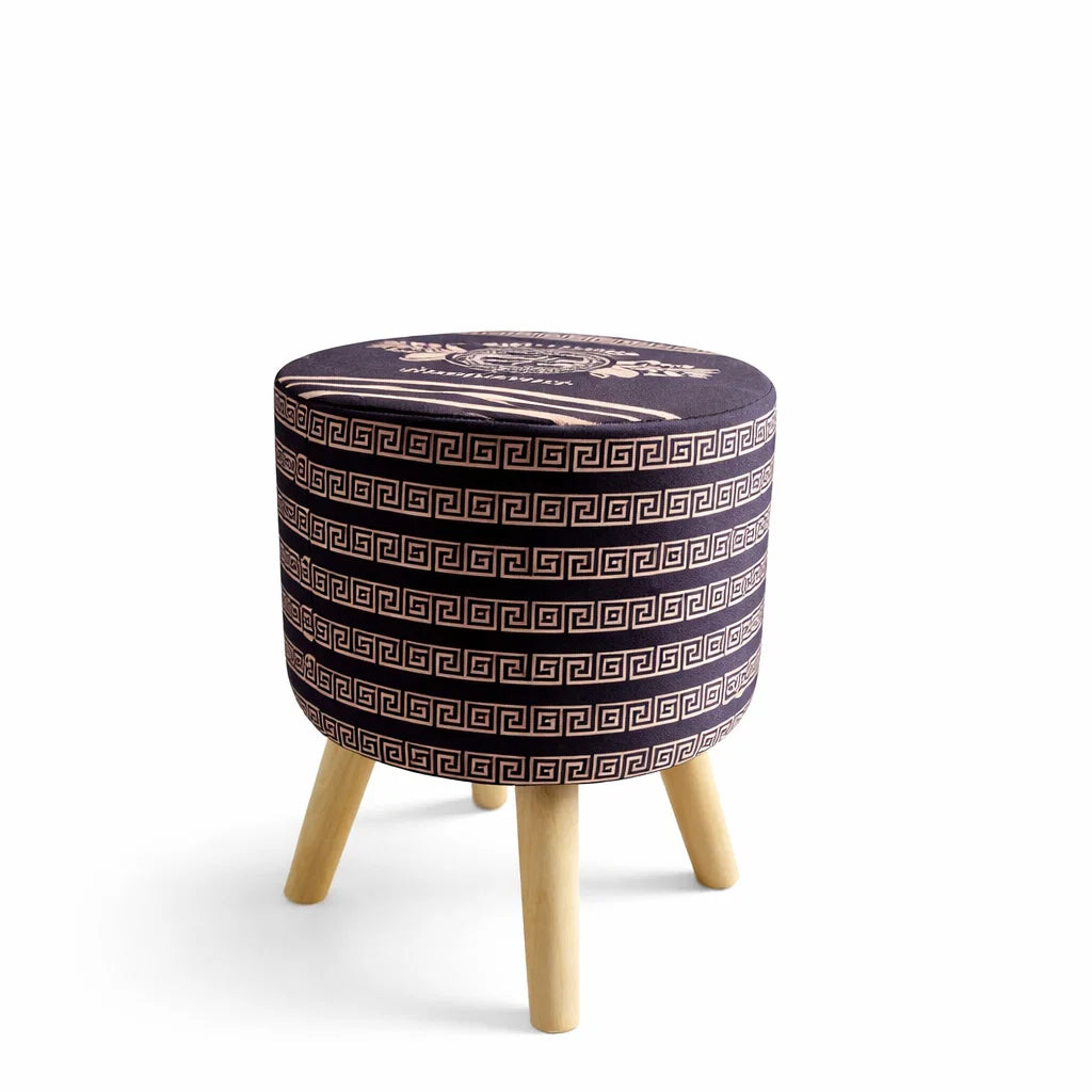 Printed Pouffe Sitting Stool for Living Room & Office | Puffy Foam Footrest Pouf – 16×16×17 Inches, Black Versace, set of 2