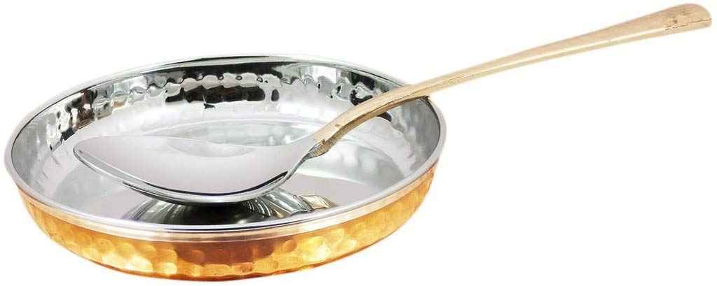 Copper Steel Double Layer Bhojan Thali Set - JAIN ART VILLA