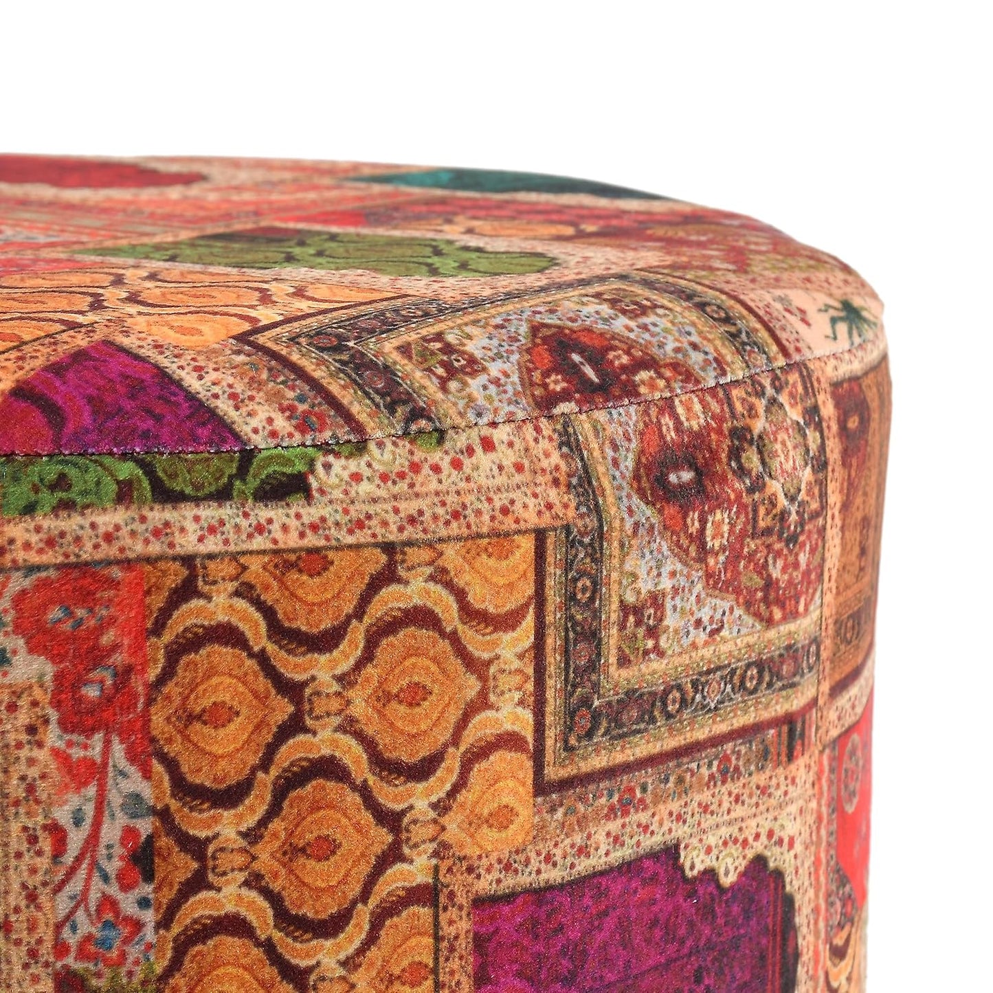 Printed Pouffe Sitting Stool for Living Room & Office | Puffy Foam Footrest Pouf – 16×16×17 Inches, Orange, single