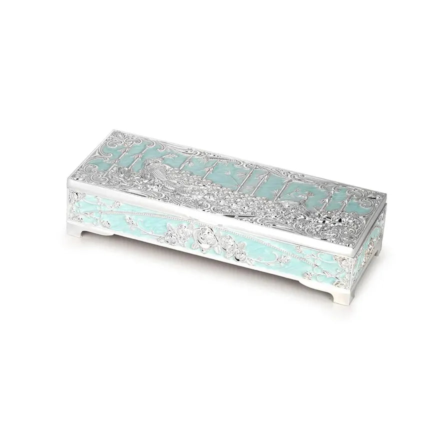 Jain Art Villa German Silver Gaddi Jewellery Box with Turquoise Enamel – Luxury Handcrafted Storage Case - JAIN ART VILLA