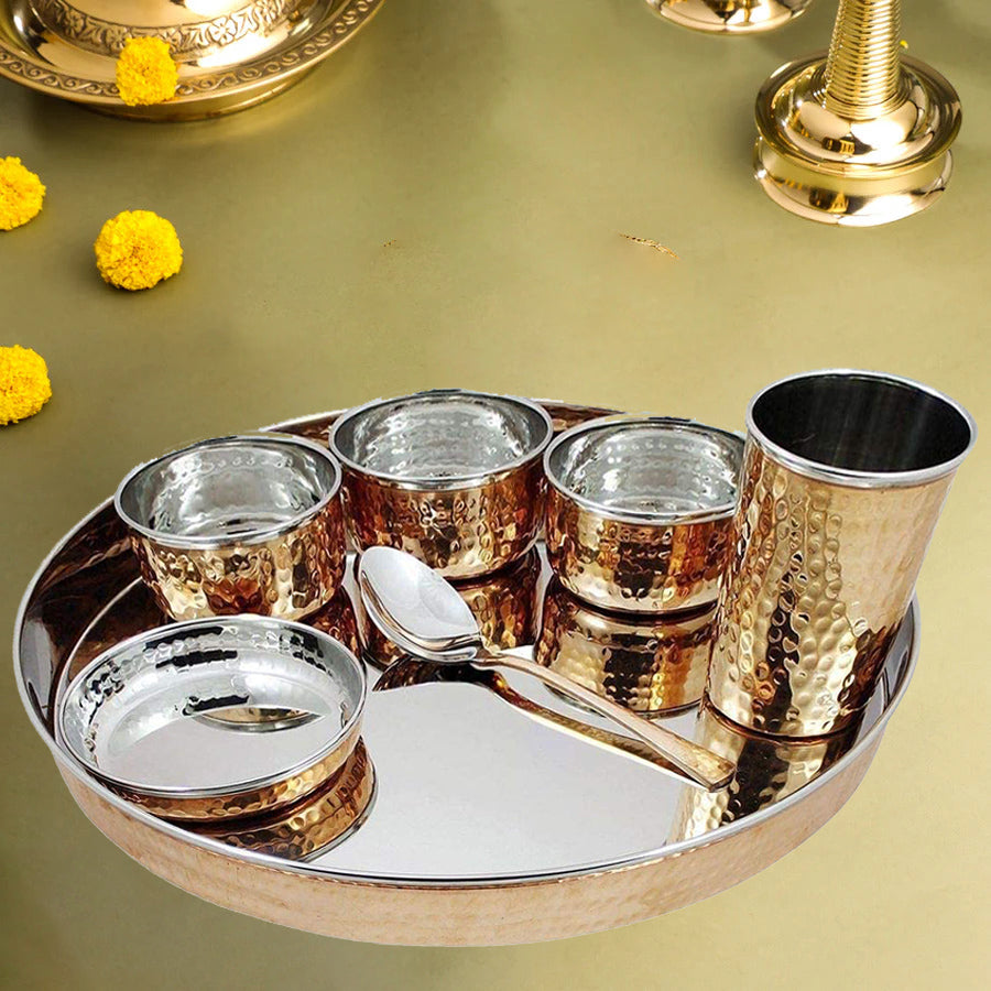 Copper Steel Double Layer Bhojan Thali Set