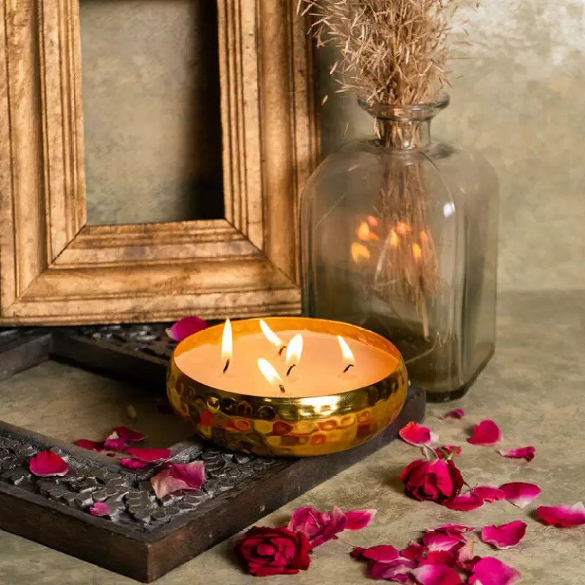 Pure Brass Urli-shaped Rose scented Luxury Candle