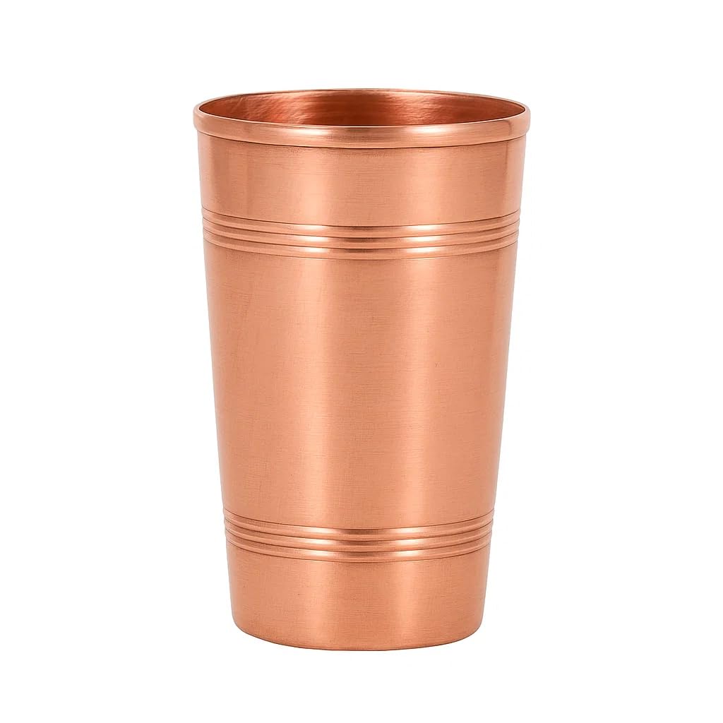 Copper-Finish Brass Lassi Glass, 350ml, Traditional Embossed Design, Drinkware for Beverages