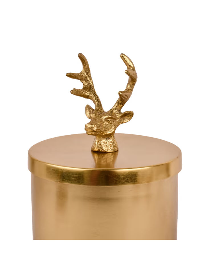 Golden Brass Jar with Reindeer Lid