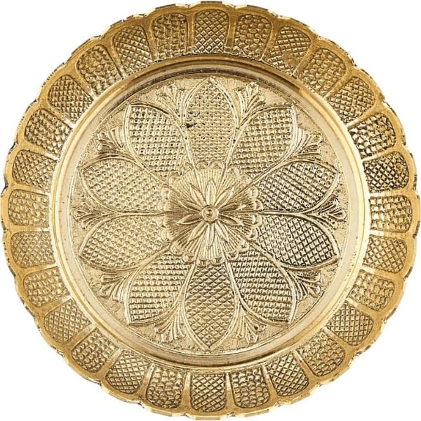 JAIN ART VILLA Brass Pooja Thali, Traditional Handcrafted Pital Aarti Plate for Home Temple, Religious Worship, Decorative Gift (6 Inch)
