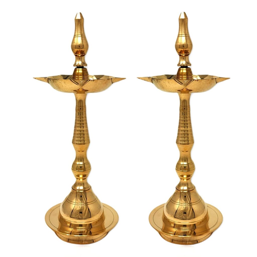 Brass Fancy Kerala / Kuthu / Vilakku Akhand Diya Oil Lamp - 6inch