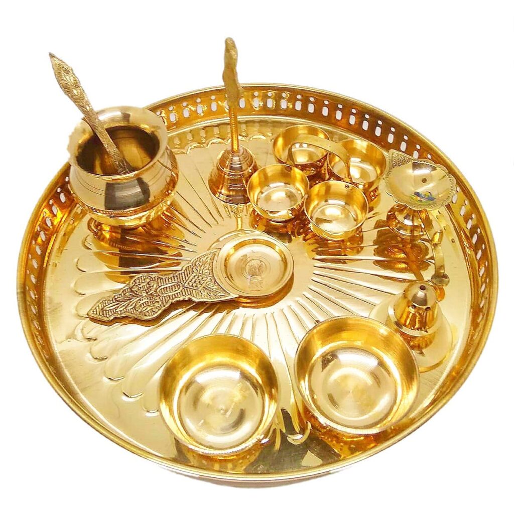 Brass Pooja Thali Set with 10 pcs