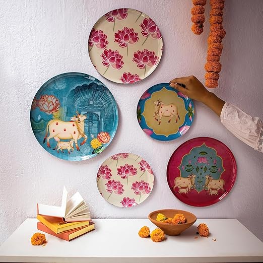 Pastel Multicolor Pichwai Iron Wall Art Plates - Set of 5