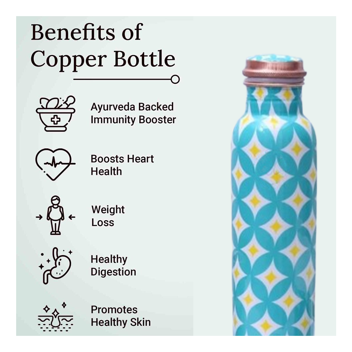 Modern Abstract Triangular Design - 100% Pure Copper Bottle Set with 2 Glasses