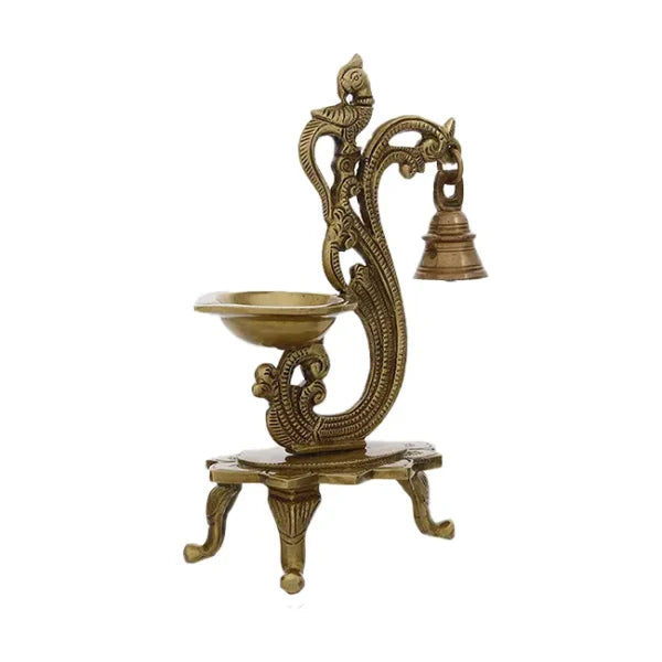 Brass Bird Peacock Traditional Hanging Bell Diya