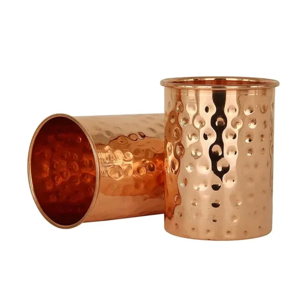 Hammered Finish - 100% Pure Copper Bottle Set with 2 Glasses