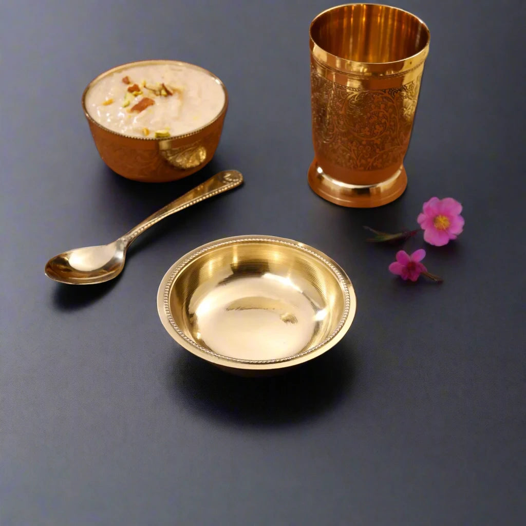 Brass Thali Set floral Mandala