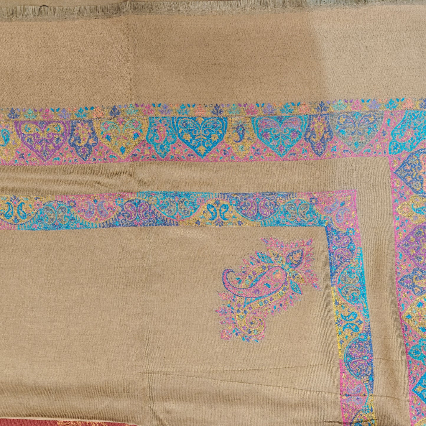 Premium Beige Kashmiri Pashmina Shawl for Women | Multicolor Paisley Embroidered Soft Winter Shawl | Luxury Designer Wrap