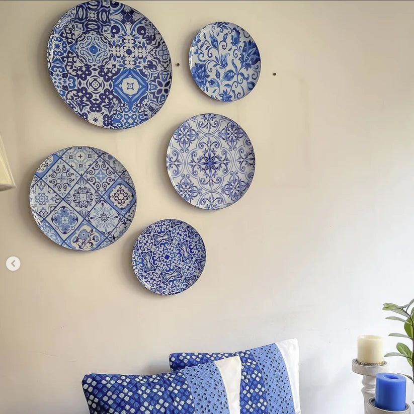 Blue and White Portuguese Iron Wall Art Plates- Set of 5