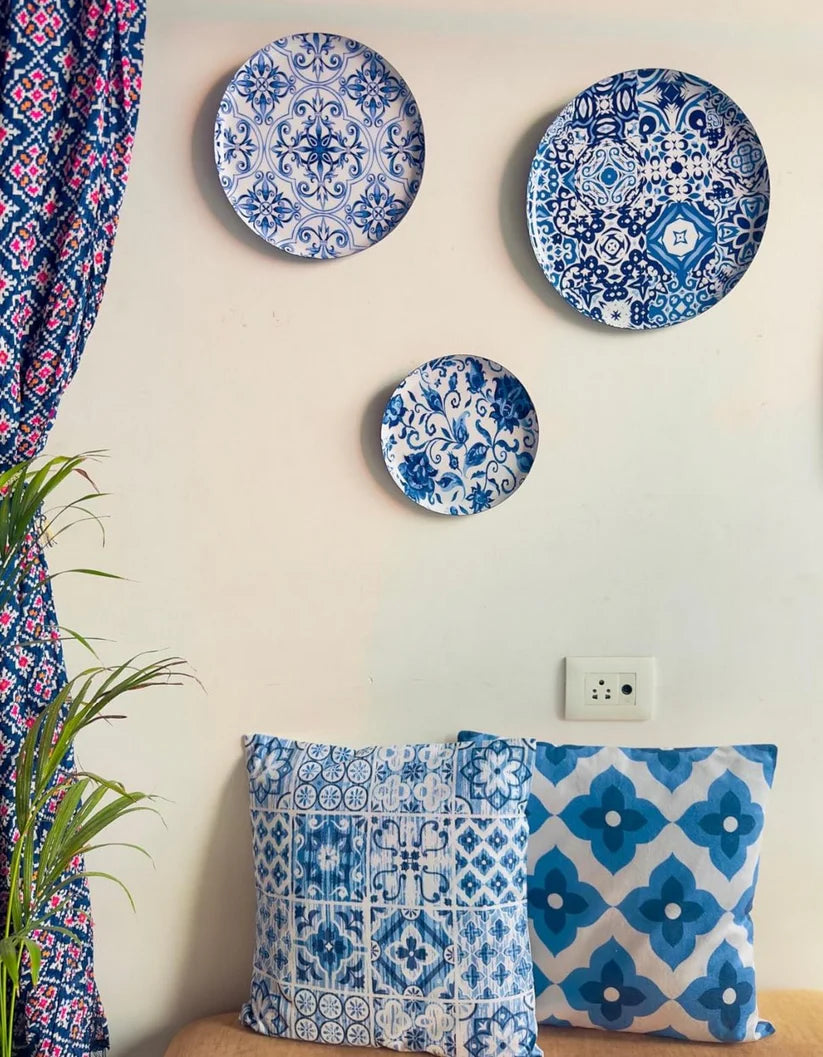 Blue and White Portuguese Iron Wall Art Plates- Set of 3