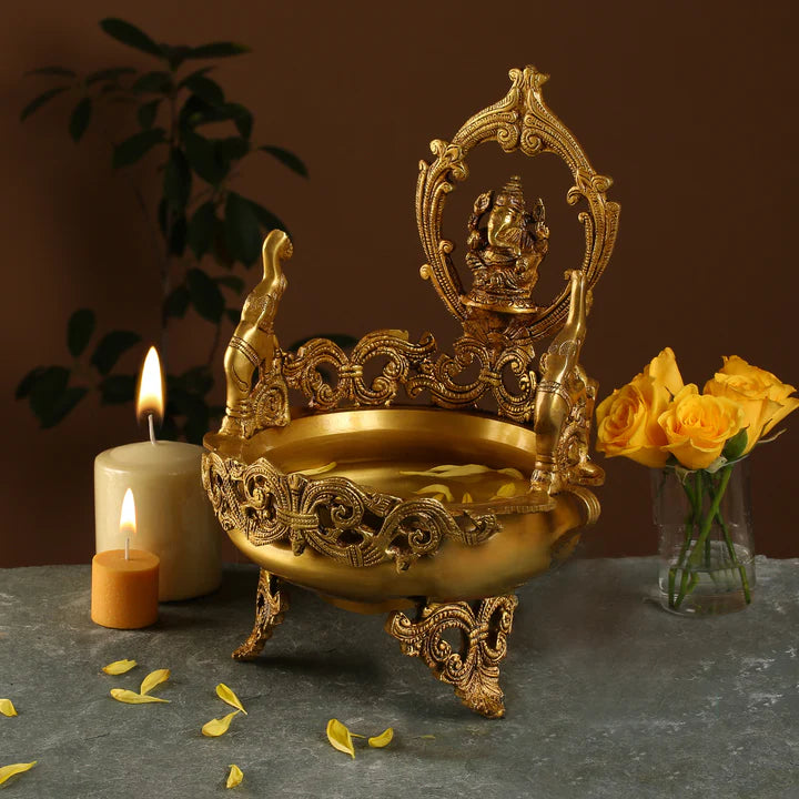 Brass Elephant Design - Ganesha Traditional Urli