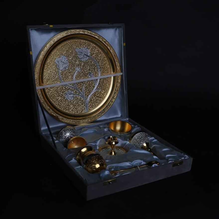 Gold Coloured Silver Pooja Thali Set (10 inch Thali)