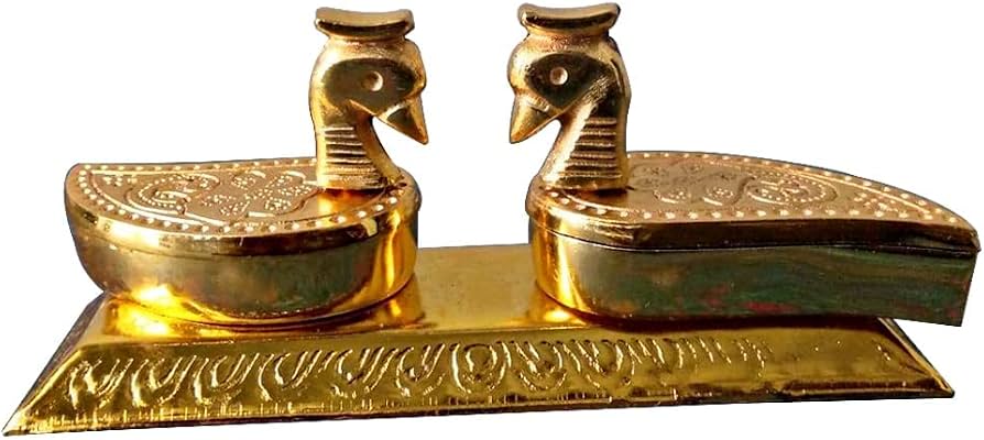 Gold Plated Peacock Kumkum & Rice Holder for Pooja | Haldi Kumkum Box