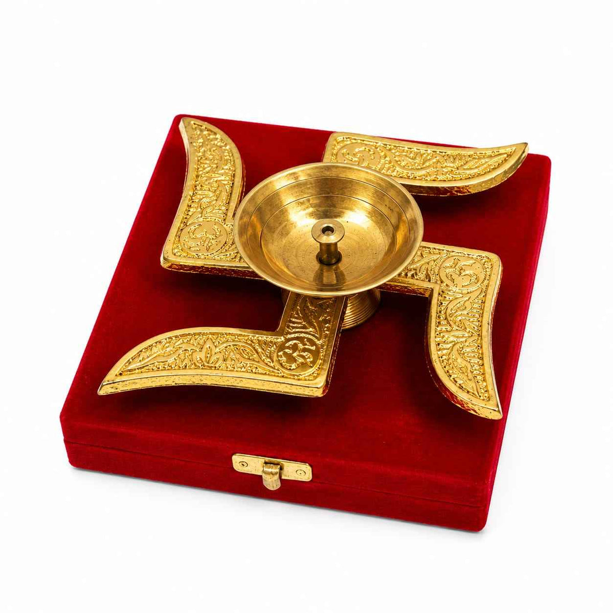remium Brass Swastik Diya with Velvet Gift Box