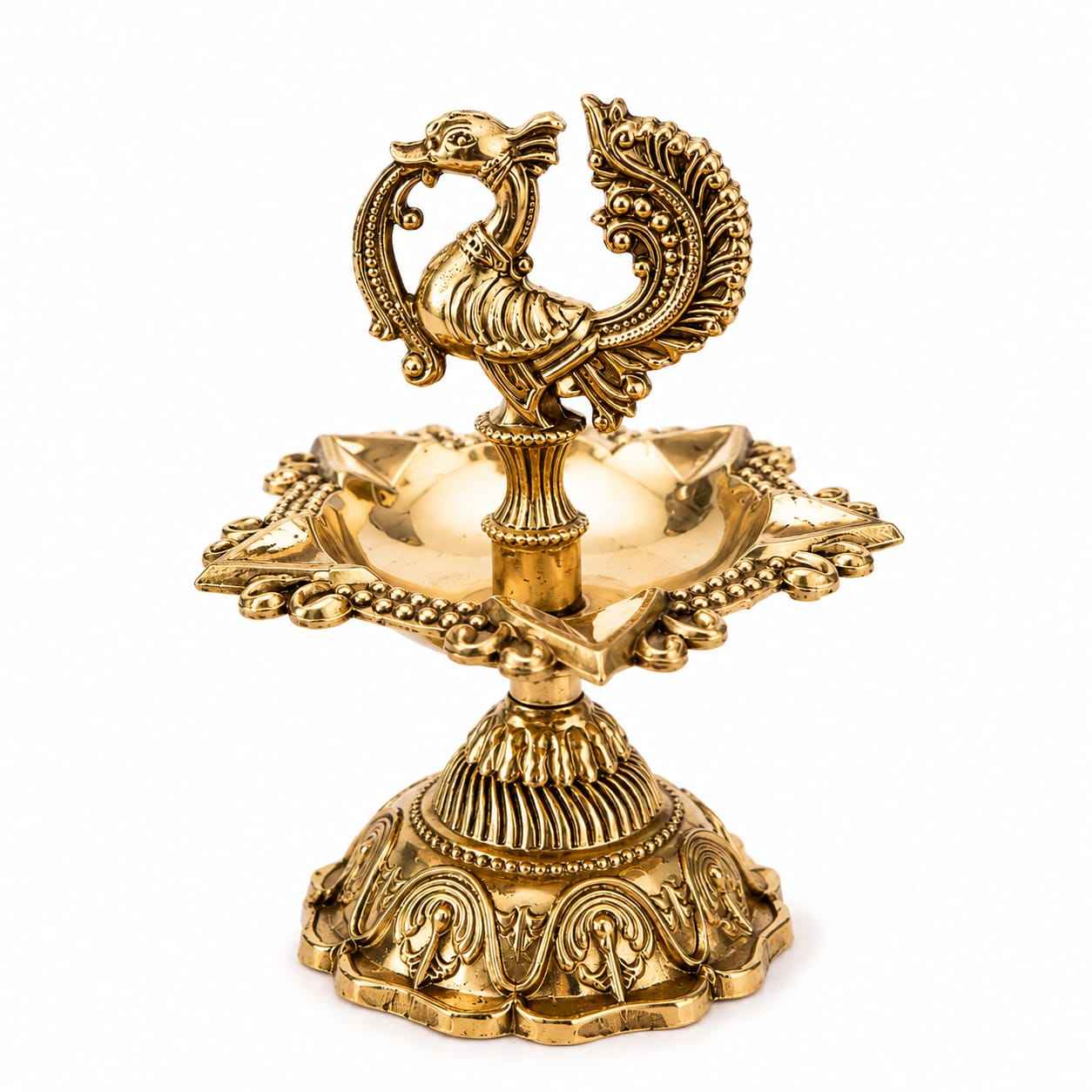 Handcrafted Brass Peacock Diya for Pooja & Home Temple