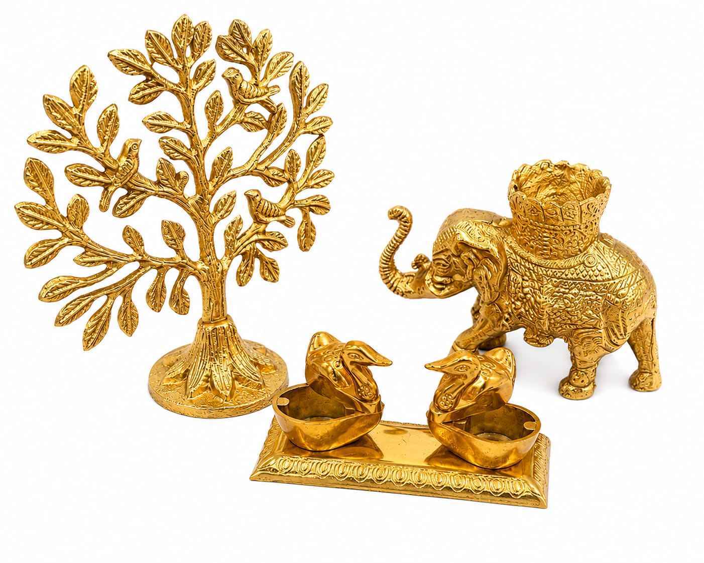Gift Hamper set Tree, Elephant & Twin roli chwal box Combo in velvet box pavking