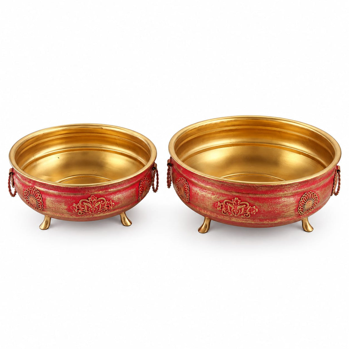 Urli Pink & Gold Urli Bowl Set of 2 – Handcrafted Footed Decorative Bowl f