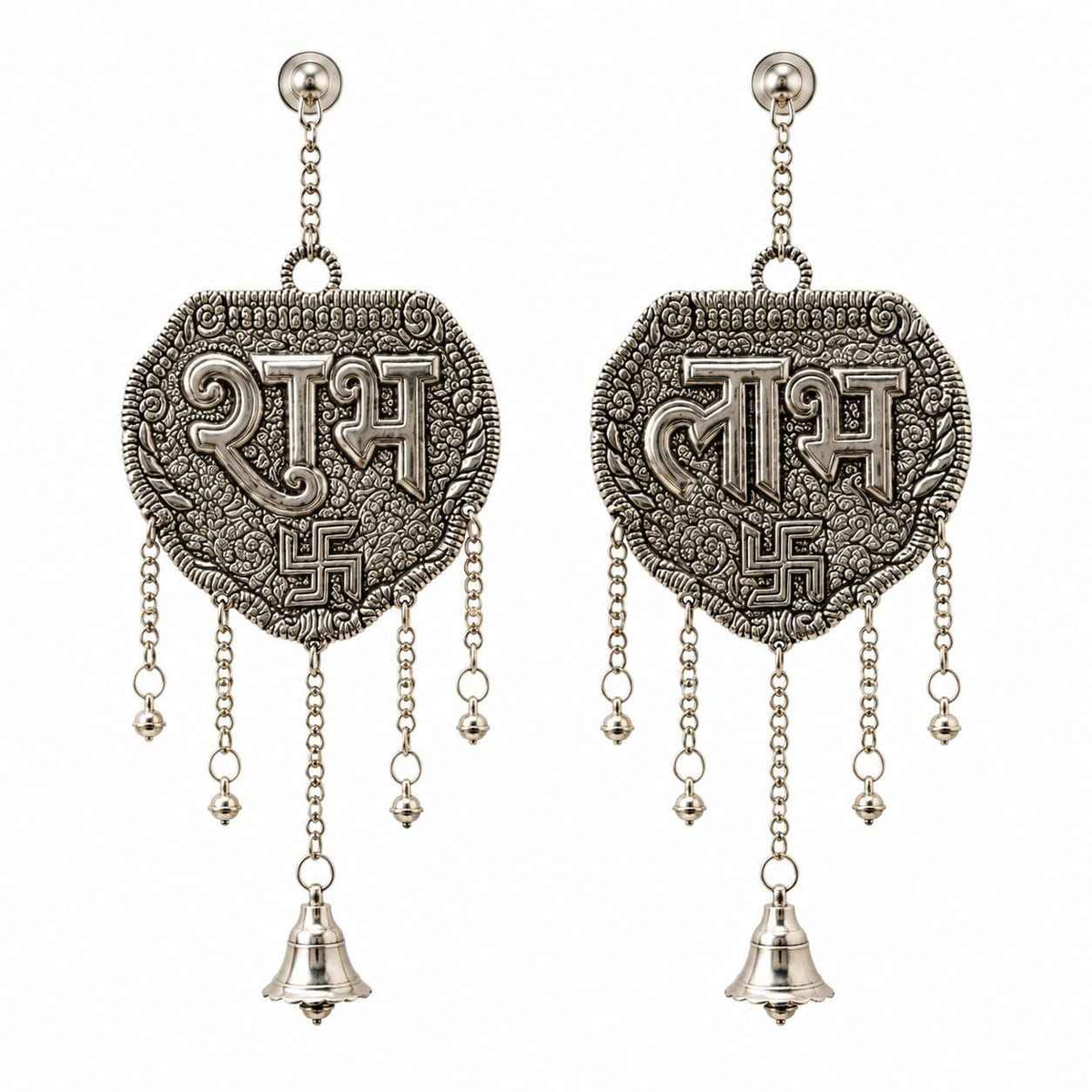 German Silver Shubh Labh Door Hanging Set of 2 with Bells | Diwali Decor