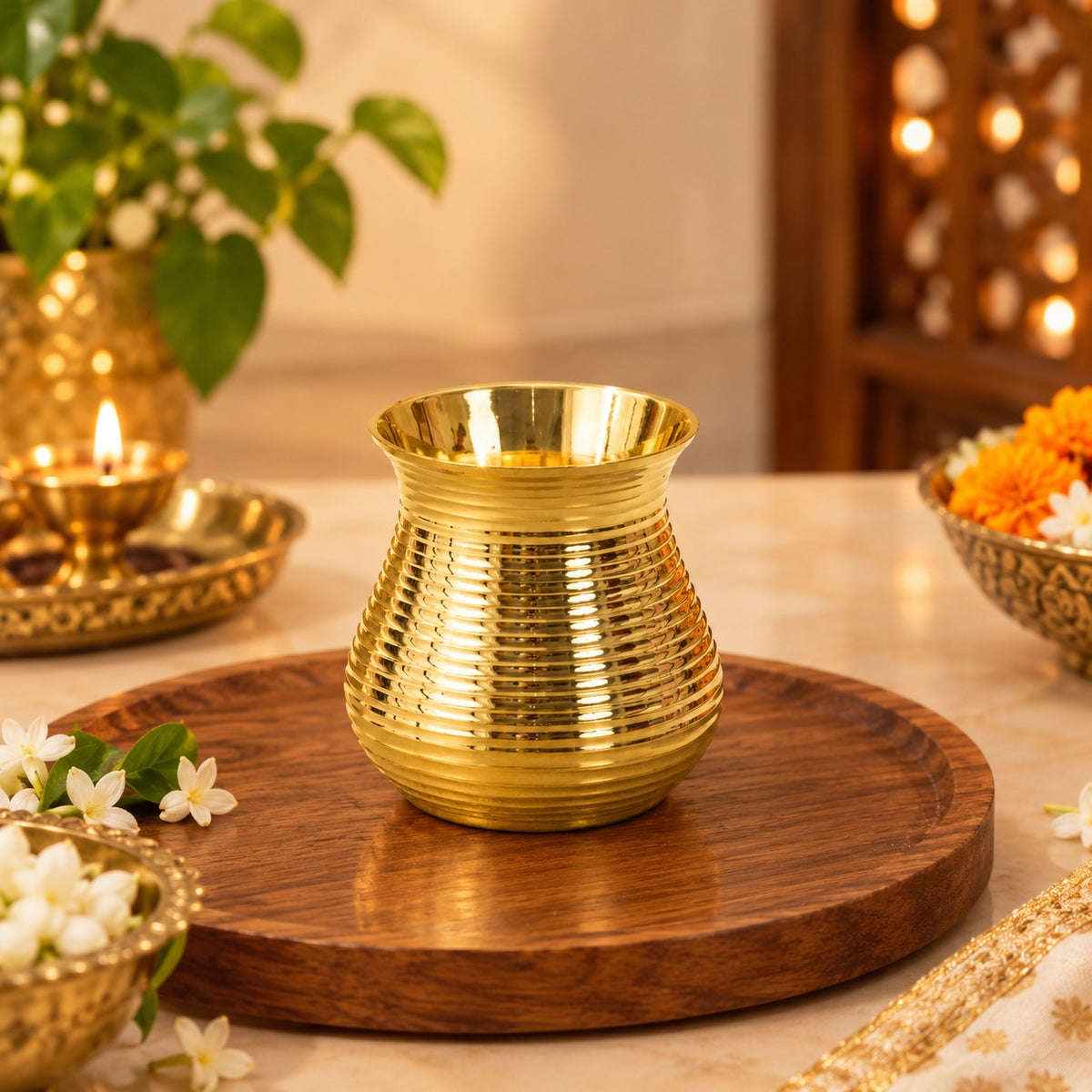 Brass Kullad Glass Set of 2 | Ribbed Design Gift Box Set