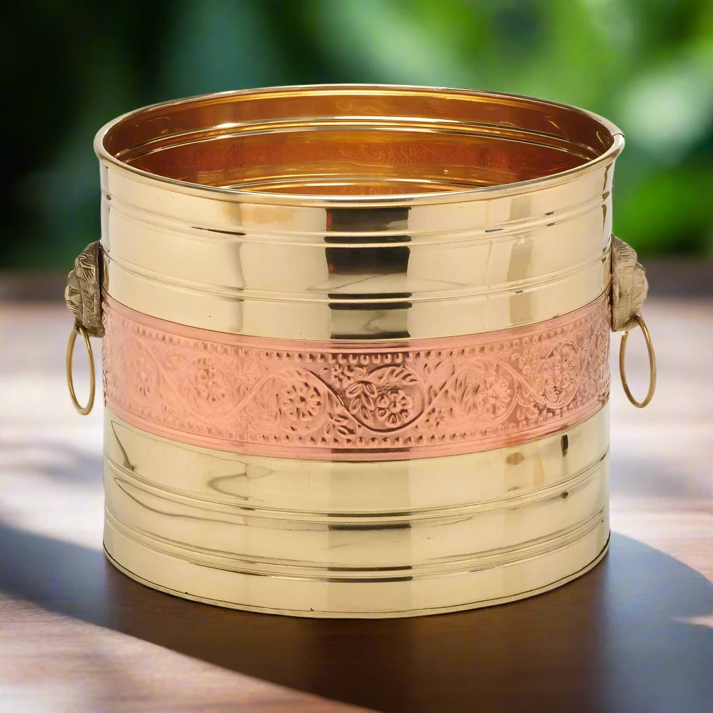 Copper Brass Cylindrical Planter - 11 inch