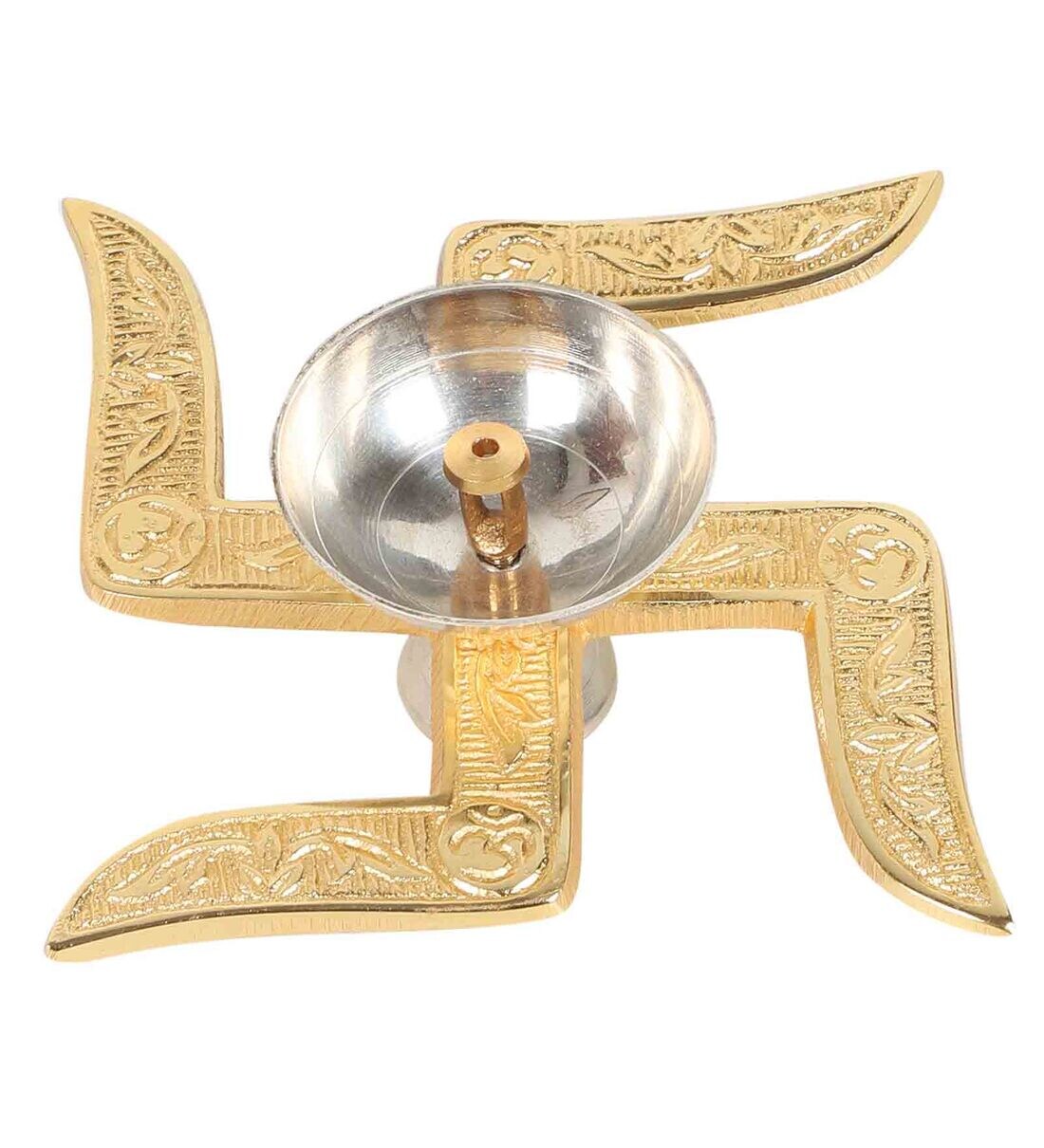 Golden Colored Swastik-shaped Aluminum Diya