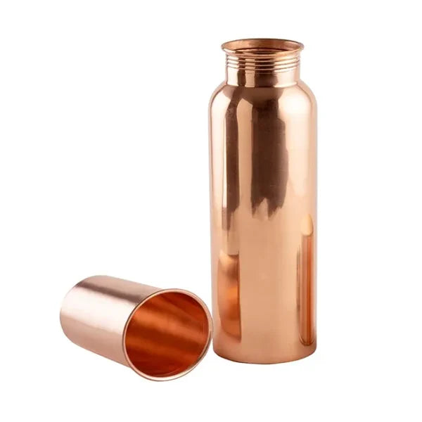 Plain Matt Finish - 100% Pure Copper Bottle Set with 2 Glasses
