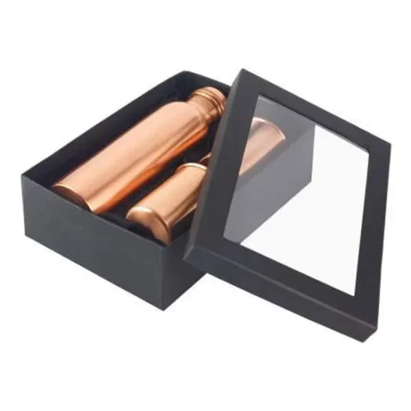 Plain Matt Finish - 100% Pure Copper Bottle Set with 2 Glasses