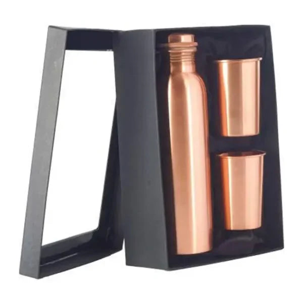 Plain Matt Finish - 100% Pure Copper Bottle Set with 2 Glasses