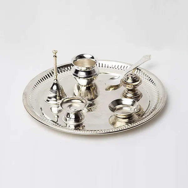 Silver Pooja / Bhog Thali Set with Gift Box