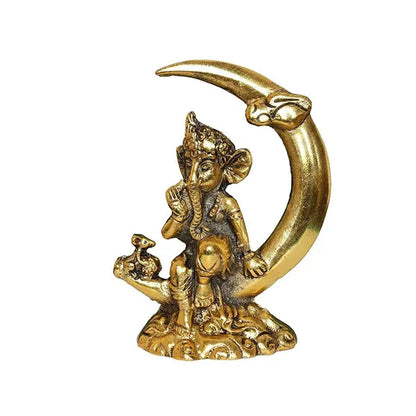 Metal Ganesh Idol on Moon | Table Decor Showpiece