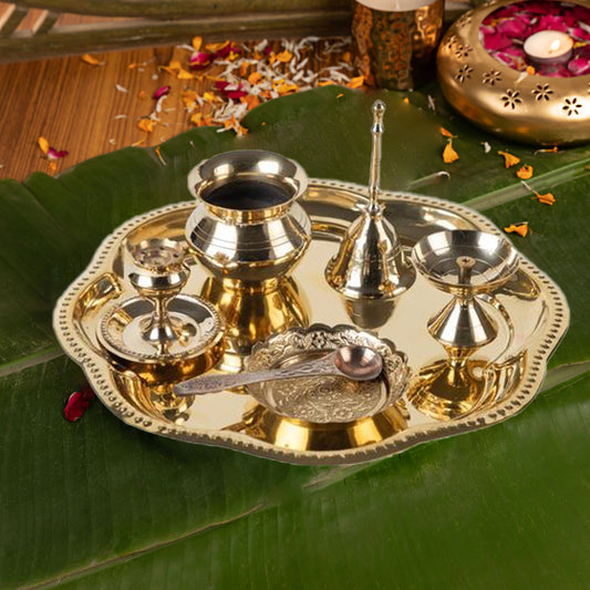 Brass Pooja thali Set Abstract Shape