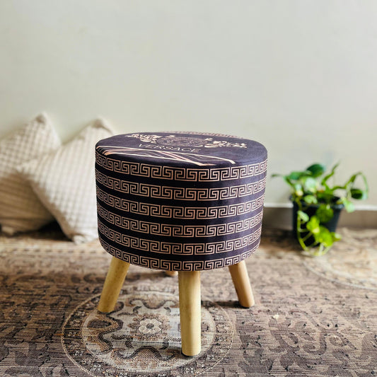 Printed Pouffe Sitting Stool for Living Room & Office | Puffy Foam Footrest Pouf – 16×16×17 Inches, Black Versace, single