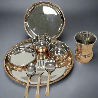 Copper Steel Dinner Set with Matka Glass