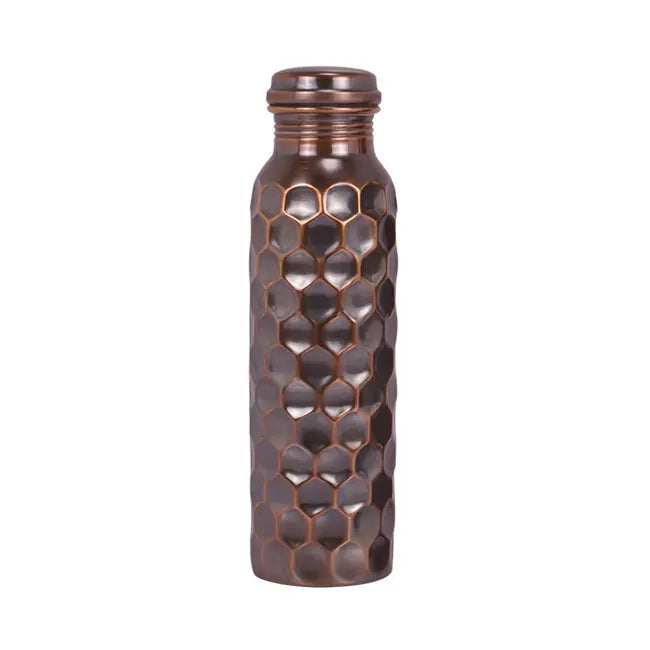 Diamond Cut Antique Design - 100% Pure Copper Water Bottle