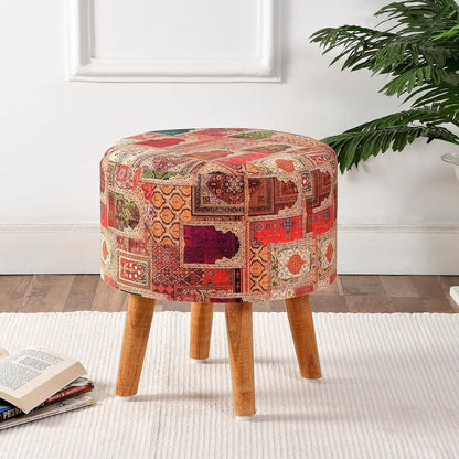 Printed Pouffe Sitting Stool for Living Room & Office | Puffy Foam Footrest Pouf – 16×16×17 Inches, Orange, single