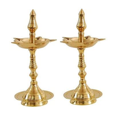 Brass Kerala Akhand Jyoti Diya Oil Lamp Stand - 8 inch