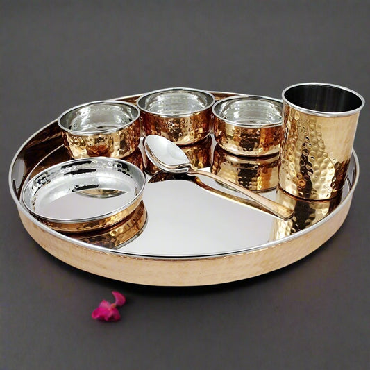 Copper Steel Double Layer Bhojan Thali Set