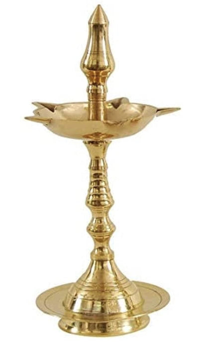 Brass Kerala Akhand Jyoti Diya Oil Lamp Stand - 8 inch