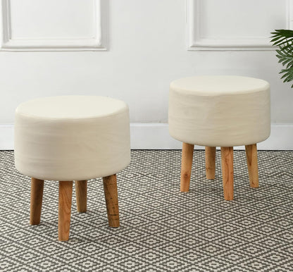 Ottoman Stool Set of 2 | 15-Inch Puffy Pouffe for Living Room Seating | Soft Upholstered Ottoman | Off-White