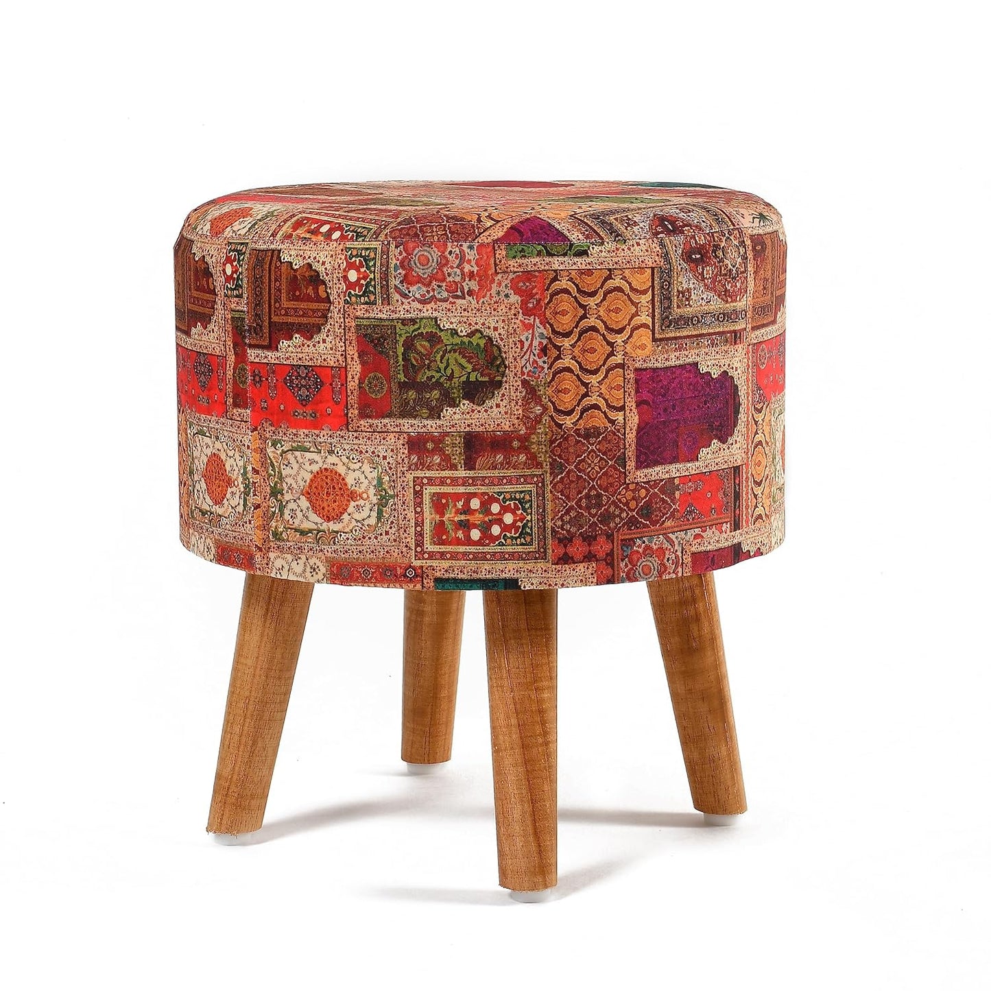 Printed Pouffe Sitting Stool for Living Room & Office | Puffy Foam Footrest Pouf – 16×16×17 Inches, Orange, single