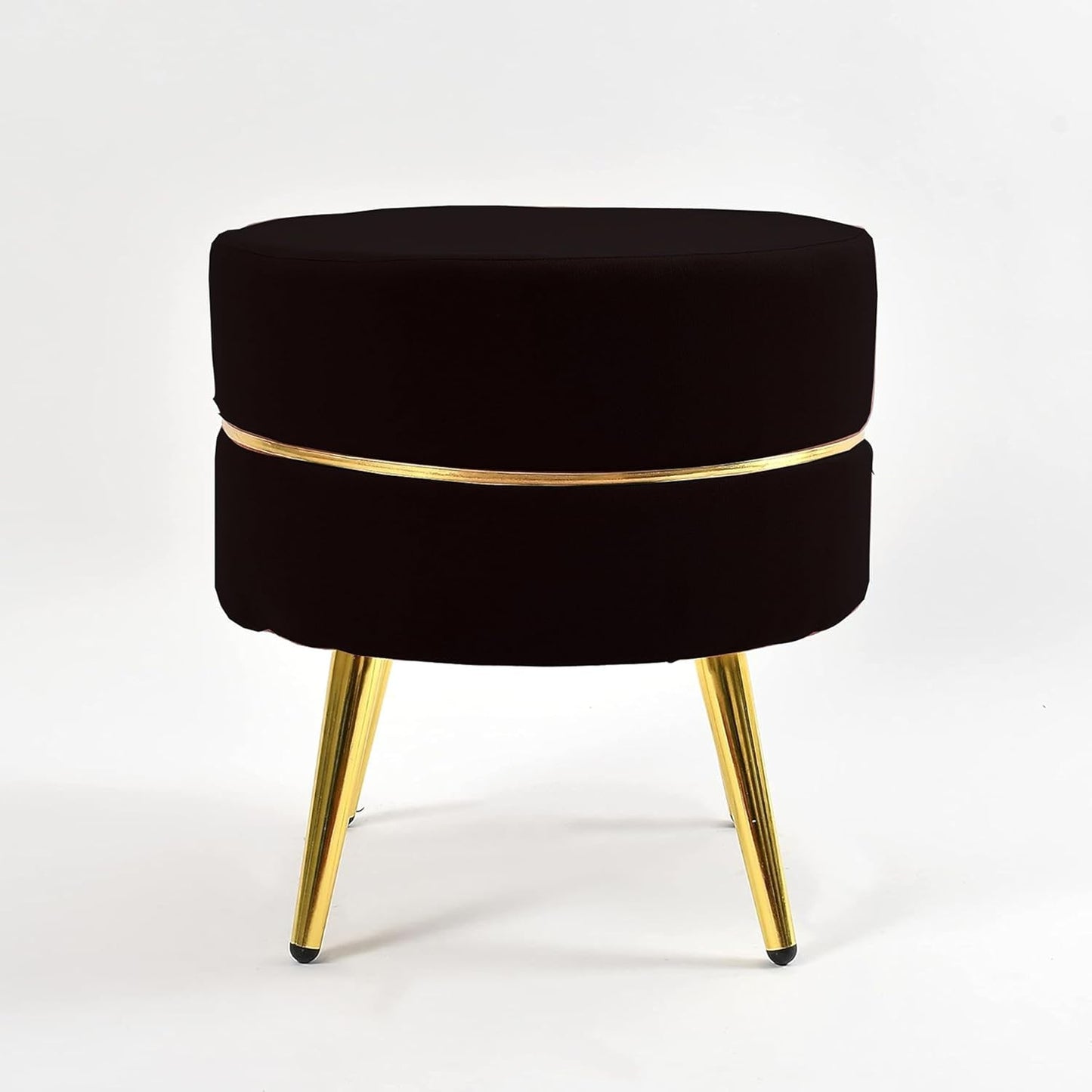 Metallic Living Room Stool with Four Golden Legs | Black Ottoman Seating Pouffe, Puffy Footstool for Home Décor