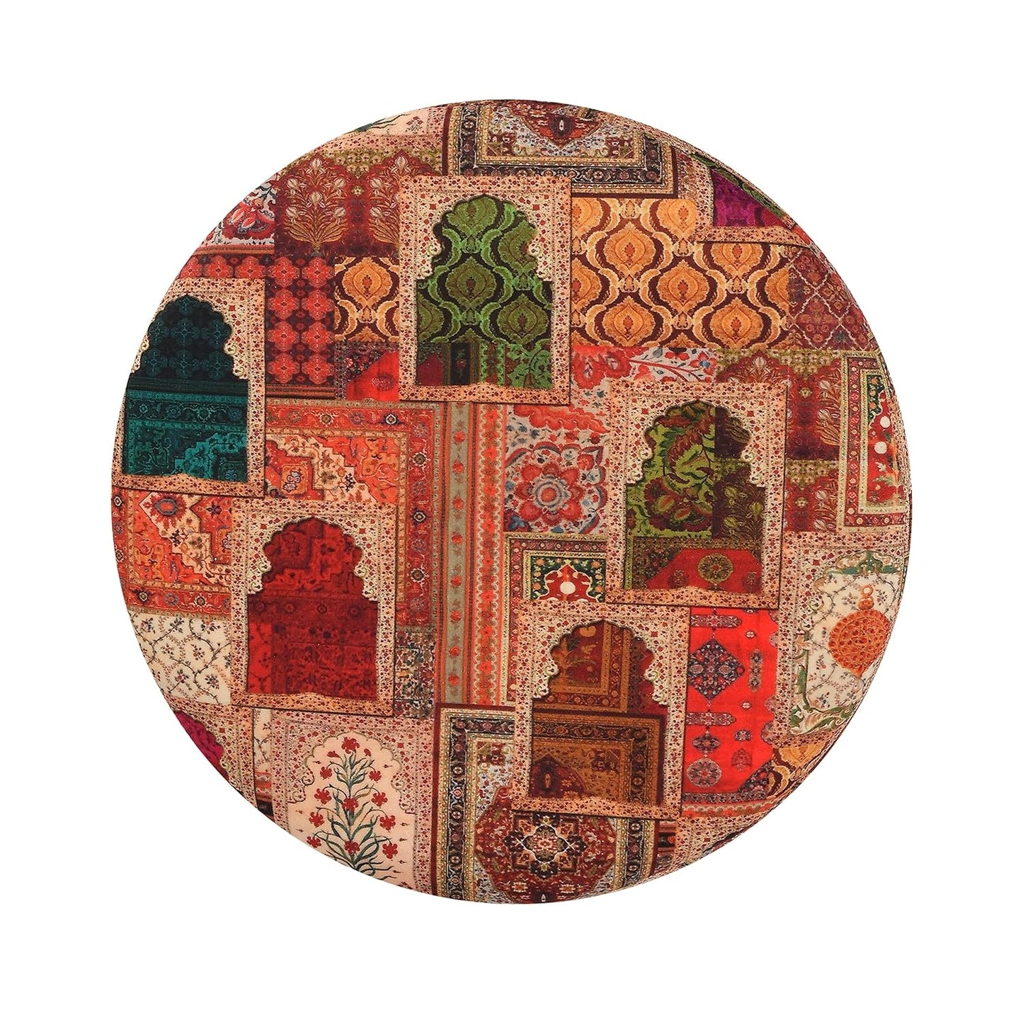 Printed Pouffe Sitting Stool for Living Room & Office | Puffy Foam Footrest Pouf – 16×16×17 Inches, Orange, single