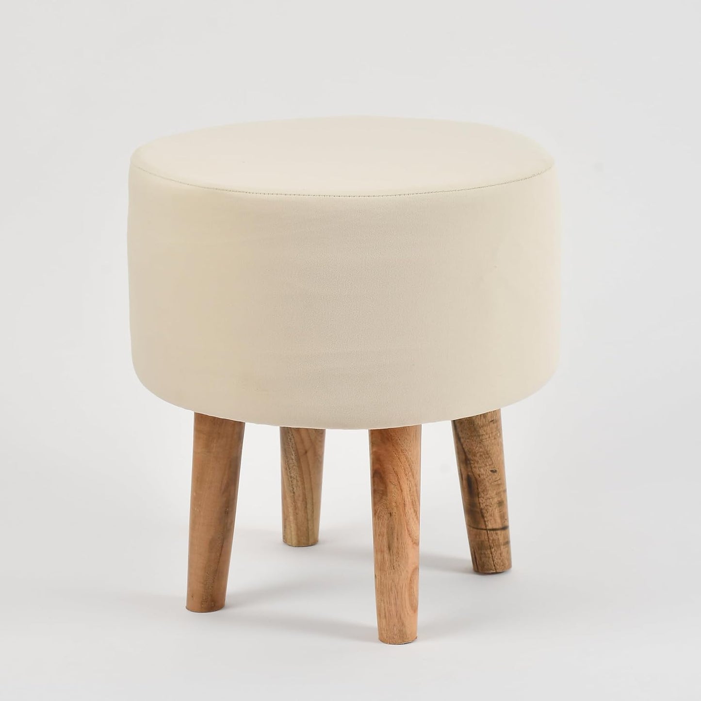 Ottoman Stool Set of 2 | 15-Inch Puffy Pouffe for Living Room Seating | Soft Upholstered Ottoman | Off-White