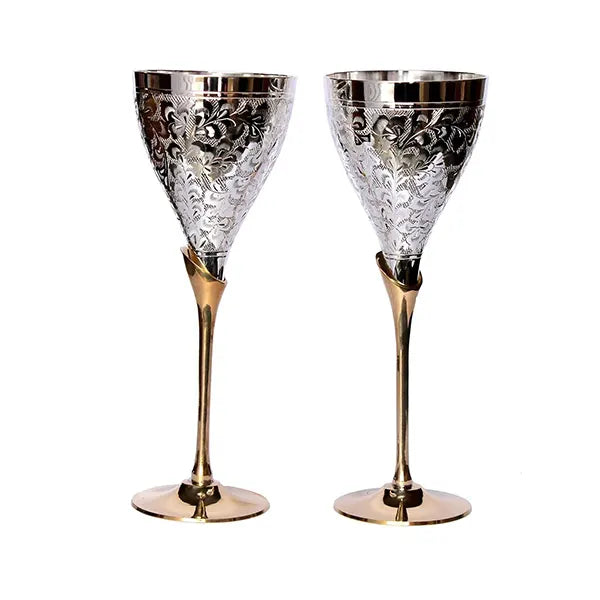 Hand Engraved Brass Wine Glass Set