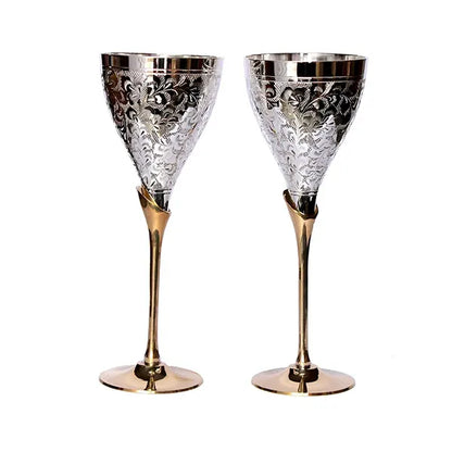 Hand Engraved Brass Wine Glass Set